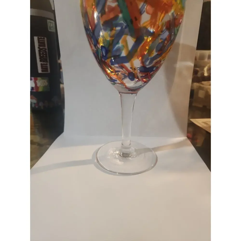 Pier 1 Imports Confetti Wine Goblet Glass Splatter Art - Large 8”